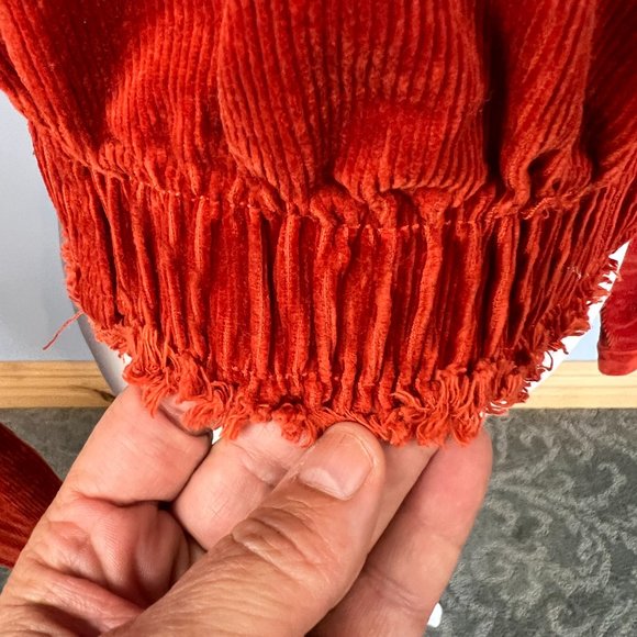 Shinestar Corduroy Cropped Jacket Burnt Orange with Fringe Hem Size S - Picture 6 of 8